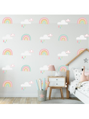 Rainbow and cloud fabric wall stickers