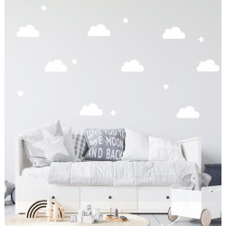 Clouds and stars fabric wall stickers