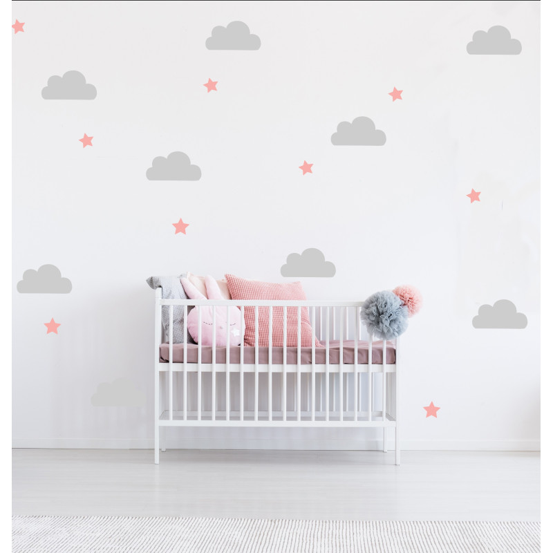 Clouds and stars fabric wall stickers