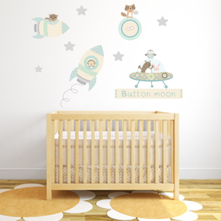 Button Moon Fabric Wall Stickers