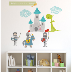 Knights and Dragon Fabric Wall Sticker