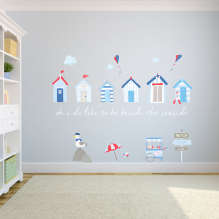 Beach Huts Fabric Wall Stickers