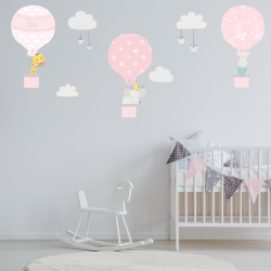 pink Hot Air Balloon Wall Stickers