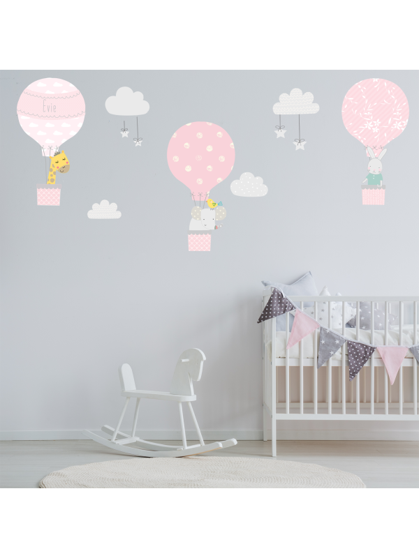 pink Hot Air Balloon Wall Stickers
