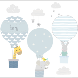 blue Hot Air Balloon Wall Stickers