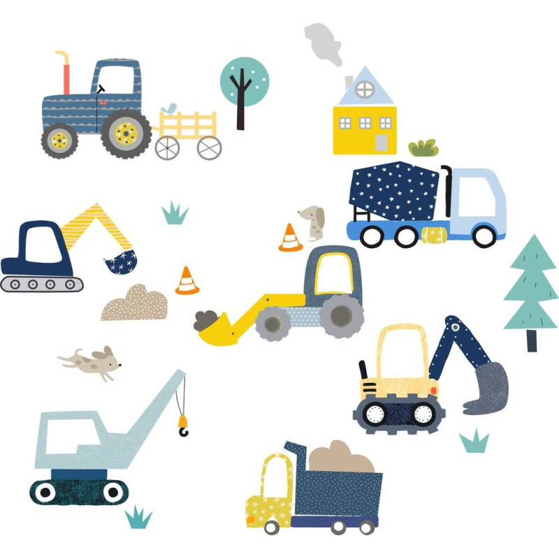 Diggers At Work Fabric Wall Stickers