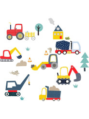 Diggers At Work Fabric Wall Stickers