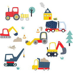 Diggers At Work Fabric Wall Stickers