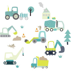 Diggers At Work Fabric Wall Stickers