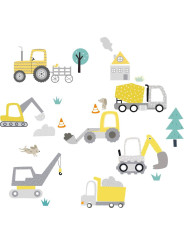 Diggers At Work Fabric Wall Stickers