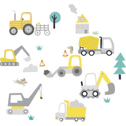 Diggers At Work Fabric Wall Stickers