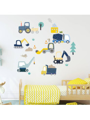 Diggers At Work Fabric Wall Stickers