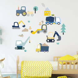 Diggers At Work Fabric Wall Stickers
