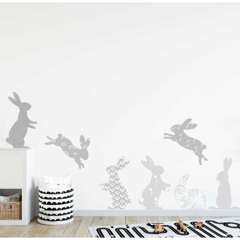 Grey Rabbit Fabric Wall Stickers